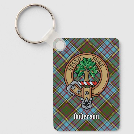 Clan Anderson Crest over Tartan Sleutelhanger (Voorkant)