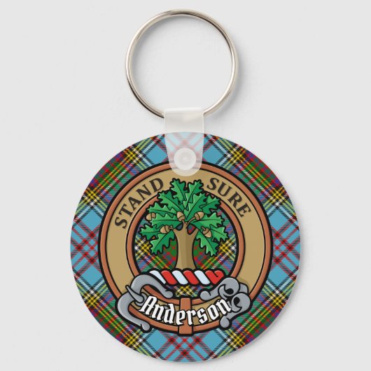 Clan Anderson Crest over Tartan Sleutelhanger (Voorkant)