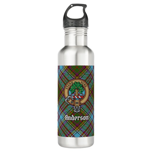 Clan Anderson Crest over Tartan Waterfles (Voorkant)