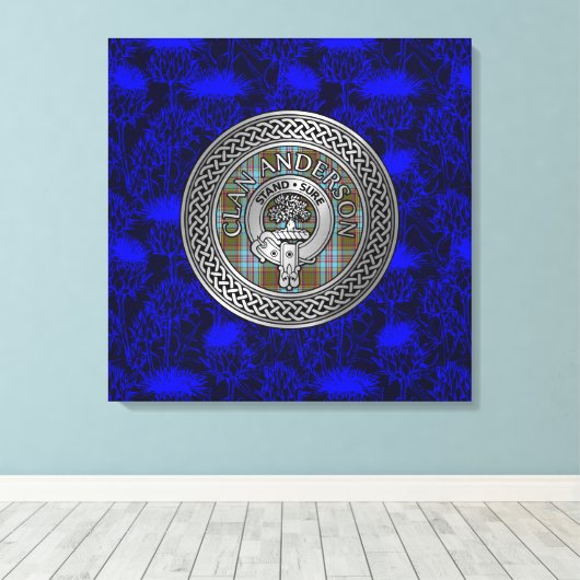 Clan Anderson Crest & Tartan Knot op Thistle Canvas Afdruk (Insitu (Houten vloer))
