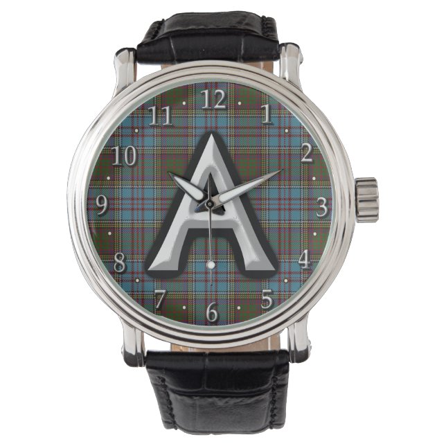 Clan Anderson Letter A Monogram Tartan Horloge (Voorkant)