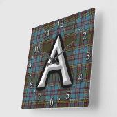 Clan Anderson Letter A Monogram Tartan Vierkante Klok (Hoek)