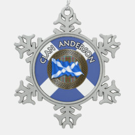 Clan Anderson Tartan Knoop & Vlag Tin Sneeuwvlok Ornament