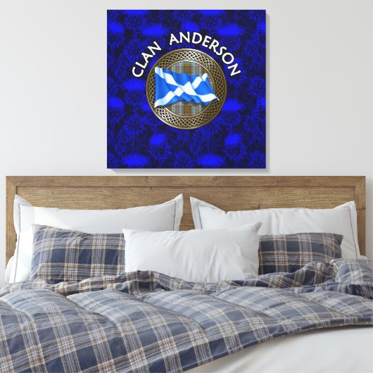 Clan Anderson Tartan Knot & Flag Canvas Afdruk (Insitu (Slaapkamer))