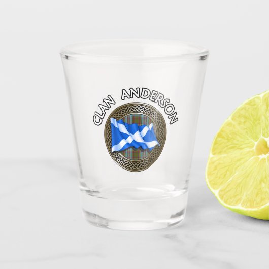 Clan Anderson Tartan Knot & Flag Shot Glas (Voorkant)