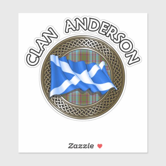 Clan Anderson Tartan Knot & Flag Sticker (Vel)