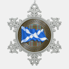 Clan Anderson Tartan Knot & Flag Tin Sneeuwvlok Ornament
