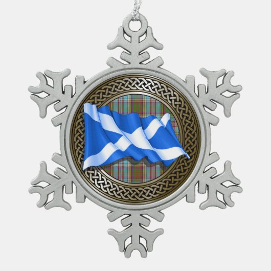 Clan Anderson Tartan Knot & Flag Tin Sneeuwvlok Ornament (Voorkant)