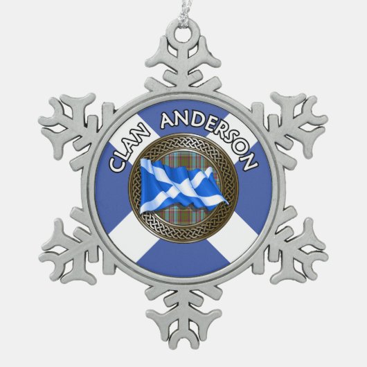 Clan Anderson Tartan Knot & Flag Tin Sneeuwvlok Ornament (Voorkant)
