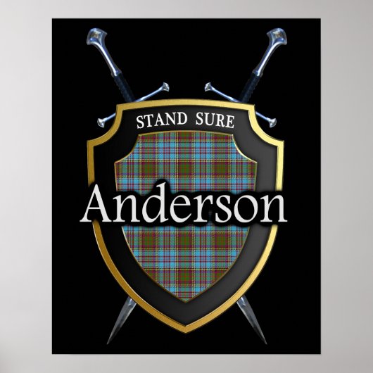 Clan Anderson Tartan Scottish Shield & Swords Poster (Voorkant)