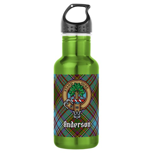 Clan Anderson Wapen over Tartan Waterfles (Voorkant)