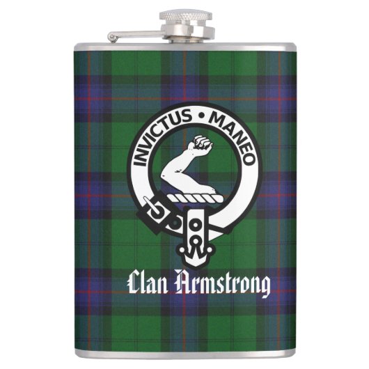 Clan Armstrong Crest Badge and Tartan Heupfles (Voorkant)