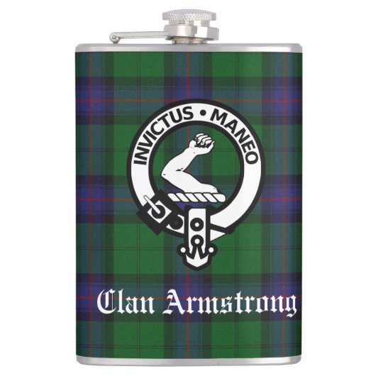 Clan Armstrong Crest Badge and Tartan Heupfles (Voorkant)