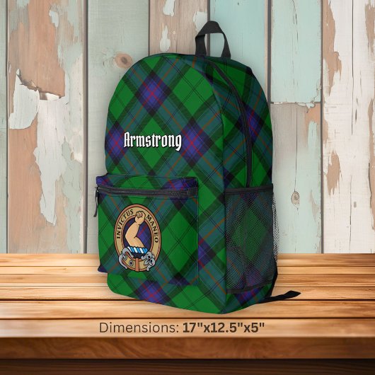 Clan Armstrong Crest over Tartan Bedrukte Rugzak