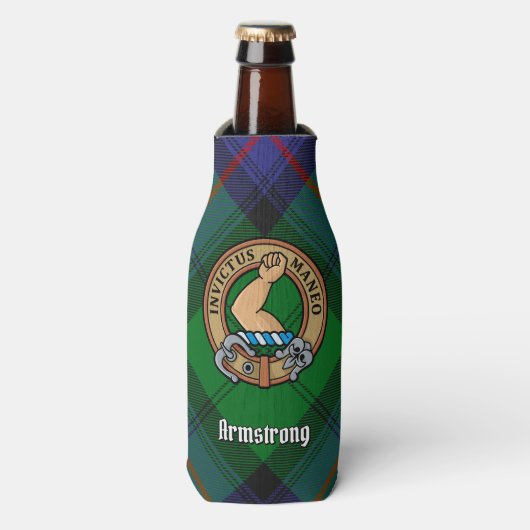 Clan Armstrong Crest over Tartan Bottle Cooler (Fles Voorkant)