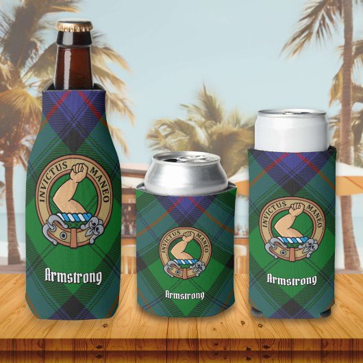 Clan Armstrong Crest over Tartan Bottle Cooler
