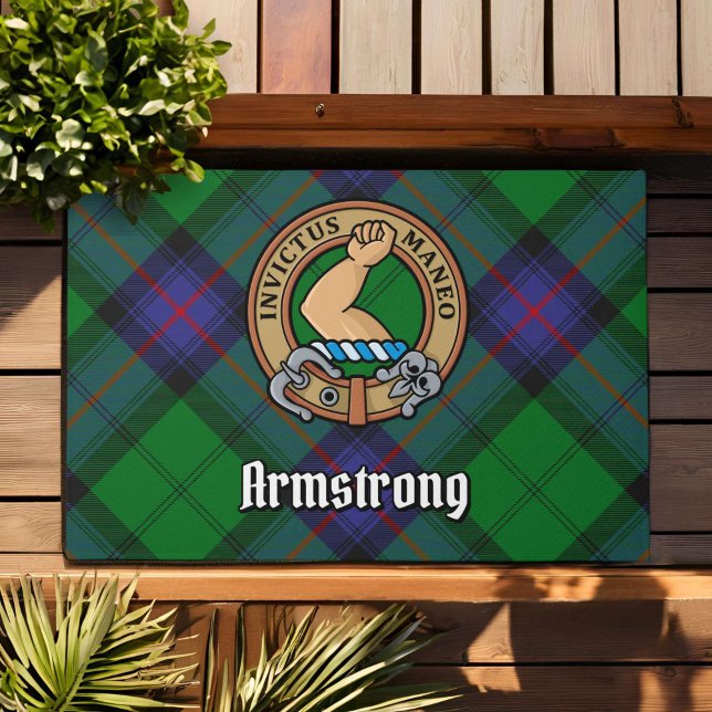 Clan Armstrong Crest over Tartan Deurmat (Creator heeft geüpload)