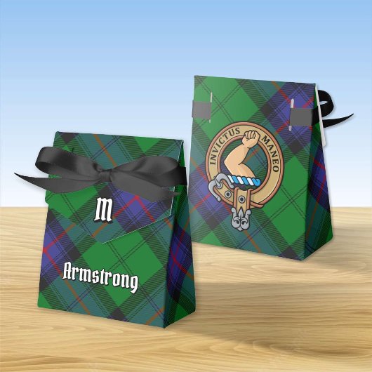 Clan Armstrong Crest over Tartan Favor Box Bedankdoosjes