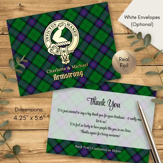 Clan Armstrong Crest over Tartan Folie Uitnodiging Briefkaart