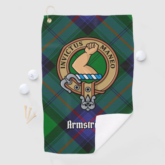 Clan Armstrong Crest over Tartan Golf Towel Golfhanddoek (Insitu)