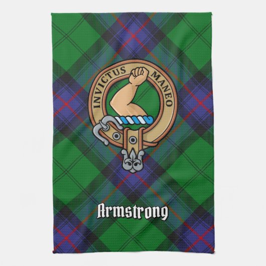 Clan Armstrong Crest over Tartan Kitchen Towel Theedoek (Verticaal)