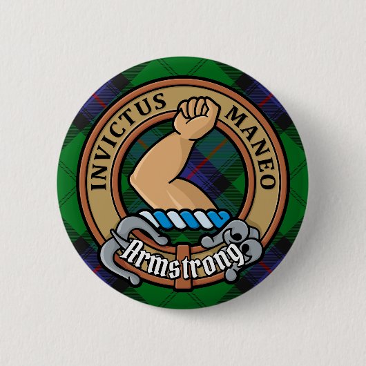 Clan Armstrong Crest over Tartan Ronde Button 5,7 Cm (Voorkant)