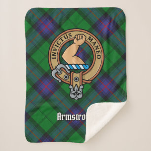 Clan Armstrong Crest over Tartan Sherpa Deken