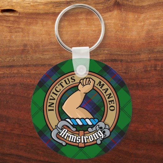Clan Armstrong Crest over Tartan Sleutelhanger (Voorkant)