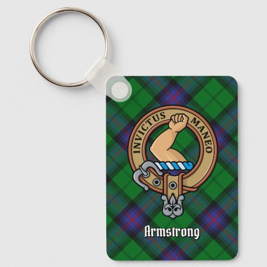 Clan Armstrong Crest over Tartan Sleutelhanger (Voorkant)