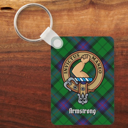 Clan Armstrong Crest over Tartan Sleutelhanger (Voorkant)