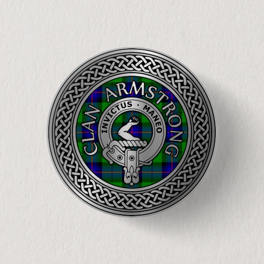 Clan Armstrong Crest & Tartan Knot Ronde Button 3,2 Cm (Voorkant)