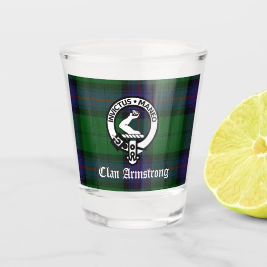 Clan Armstrong Tartan & Crest Badge Shot Glas (Voorkant)
