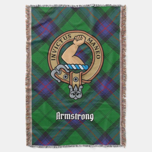 Clan Armstrong Wapen over Tartan Deken (Voorkant Verticaal)