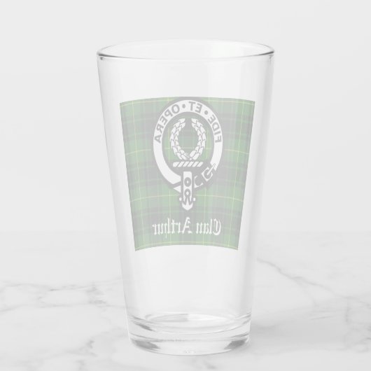 Clan Arthur Crest Badge & Tartan Glas (Achterkant)