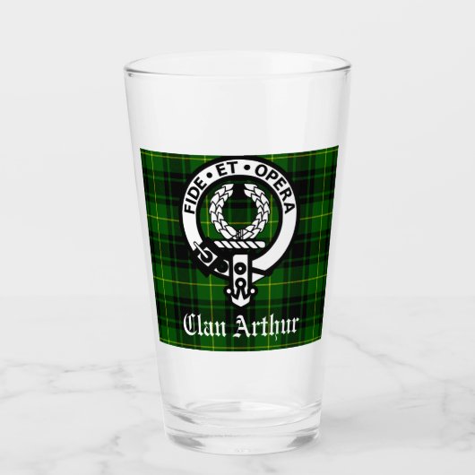 Clan Arthur Crest Badge & Tartan Glas (Voorkant)