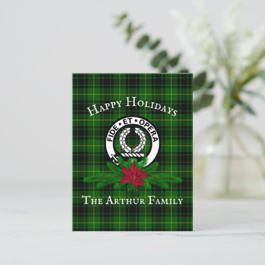Clan Arthur Crest Badge & Tartan Holiday Briefkaar Briefkaart (Staand voorkant)