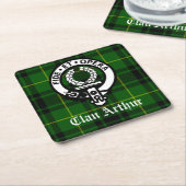 Clan Arthur Crest Badge & Tartan Kartonnen Onderzetters (Schuin)