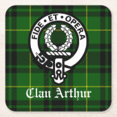 Clan Arthur Crest Badge & Tartan Kartonnen Onderzetters (Voorkant)
