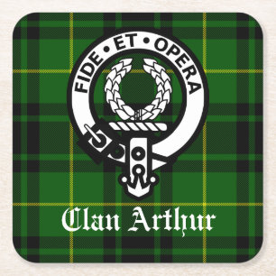 Clan Arthur Crest Badge & Tartan Kartonnen Onderzetters