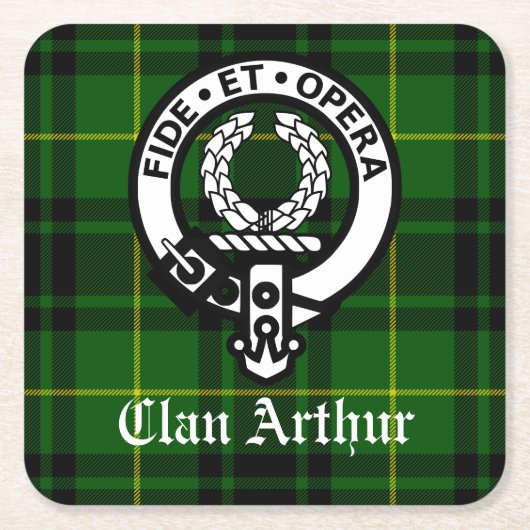 Clan Arthur Crest Badge & Tartan Kartonnen Onderzetters (Voorkant)