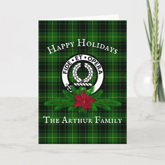 Clan Arthur Crest Badge & Tartan KerstKaart Kaart (Voorkant)