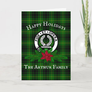 Clan Arthur Crest Badge & Tartan KerstKaart Kaart