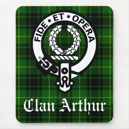 Clan Arthur Crest Badge & Tartan Muismat (Voorkant)