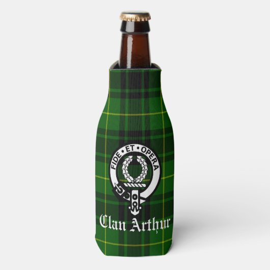 Clan Arthur/MacArthur Crest & Tartan Flesjeskoeler (Fles Voorkant)