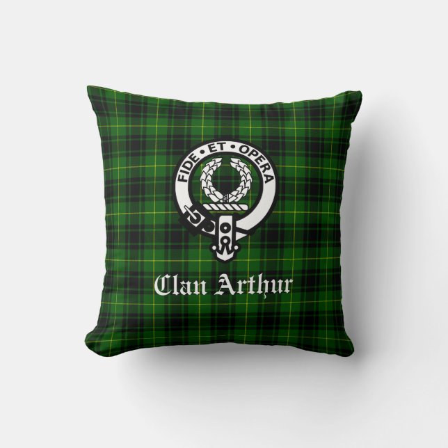 Clan Arthur/MacArthur Crest & Tartan Kussen (Voorkant)