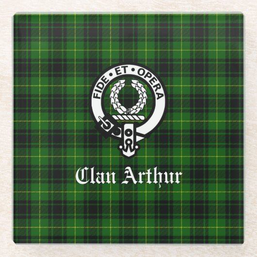 Clan Arthur / MacArthur Wapen & Tartan Glazen Onderzetter (Voorkant)