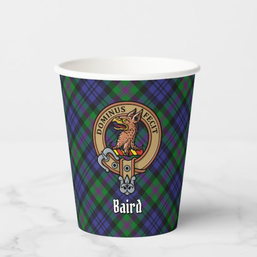 Clan Baird Crest over Tartan Papieren Bekers (Voorkant)