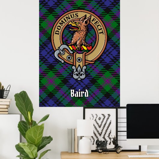 Clan Baird Crest over Tartan Poster (Thuiskantoor)