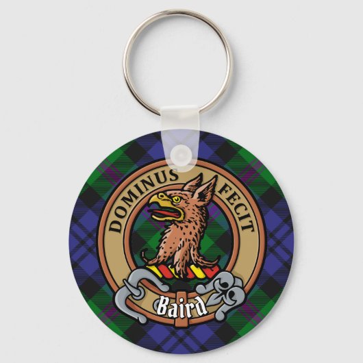 Clan Baird Crest over Tartan Sleutelhanger (Voorkant)