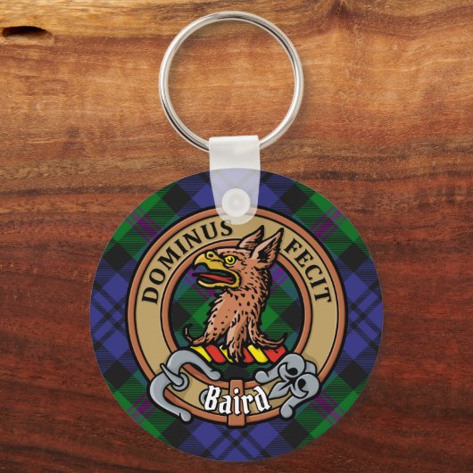 Clan Baird Crest over Tartan Sleutelhanger (Voorkant)